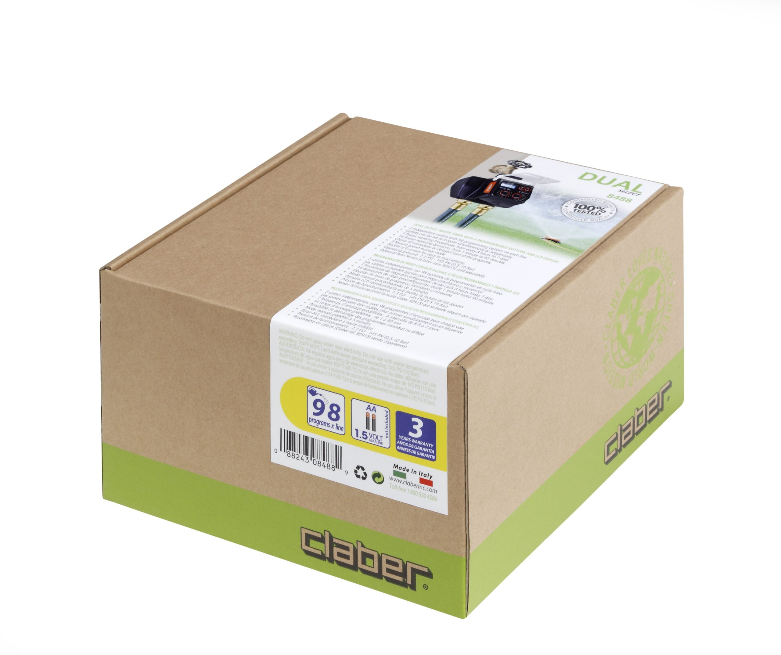 Claber 8488 Dual-Select Advanced Push-Button Digital Water Timer
