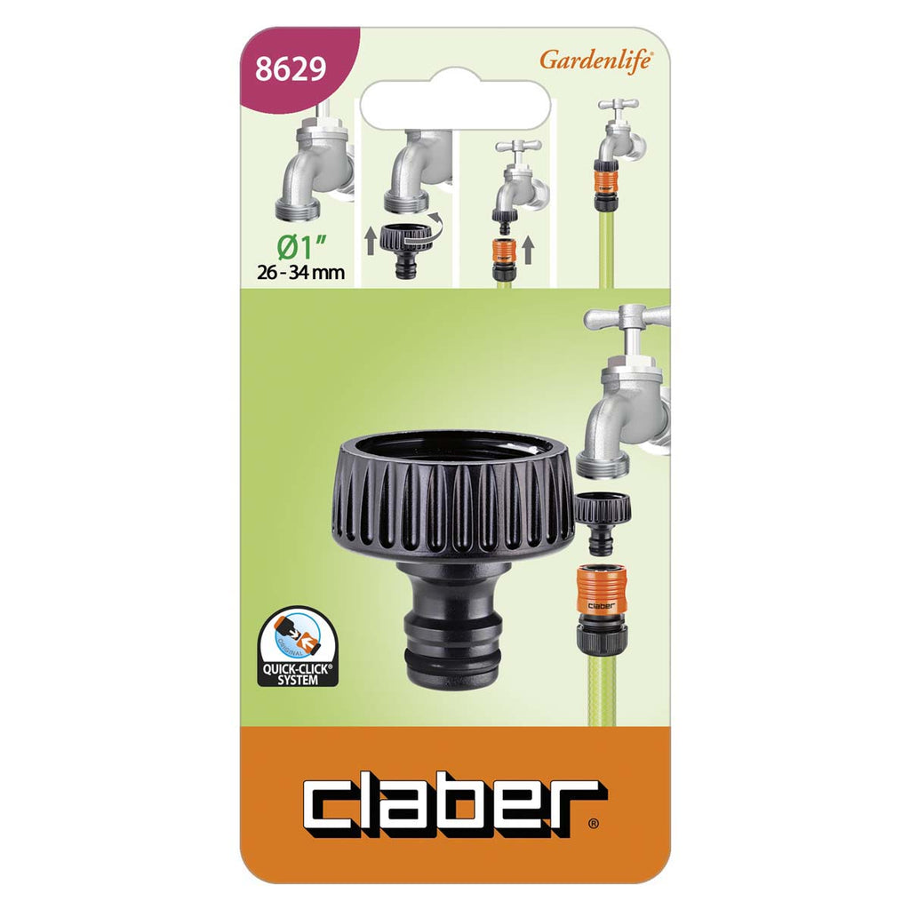 Claber 1" Threaded Tap Connector | Quick-Click Faucet Adapter 8628