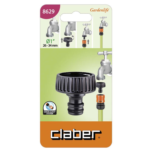 Claber 1" Threaded Tap Connector | Quick-Click Faucet Adapter 8628